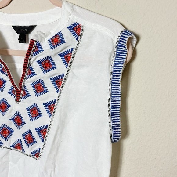 J. Crew cap-sleeve top in embroidered sunburst White Sz 0linen cotton blend - Picture 5 of 9